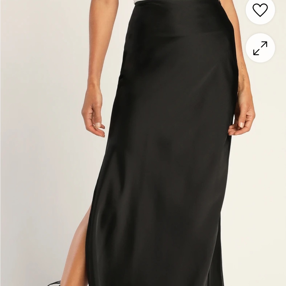 Lulus Black Satin Midi Skirt
